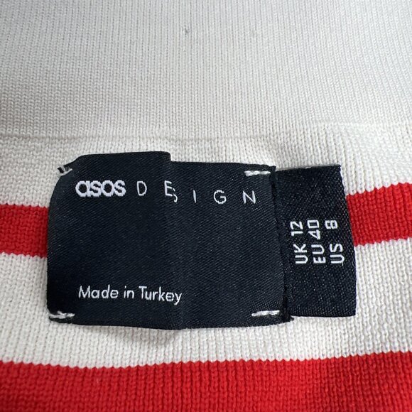 Y2K ASOS Tube Top Red White Striped Stretch Size US 8 Medium - Picture 4 of 5
